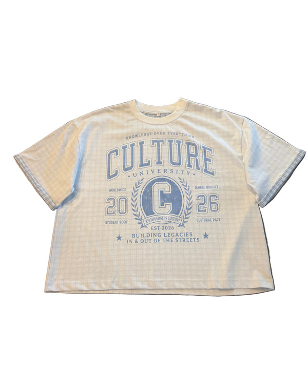 Unisex Boxy Plaid-Lined Double-Face T-Shirt